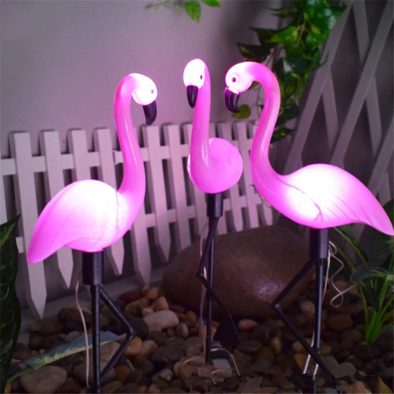 lampes solaires décoratives flamant rose pour extérieur et jardin - vue 3 sur 8