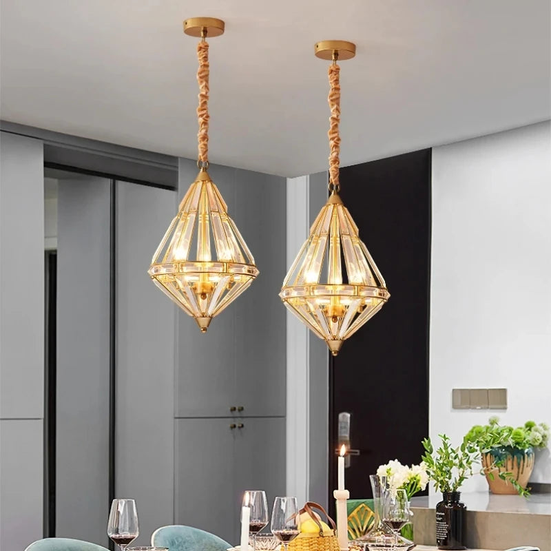 suspension en cristal doré design nordique pour décoration élégante - vue 2 sur 7