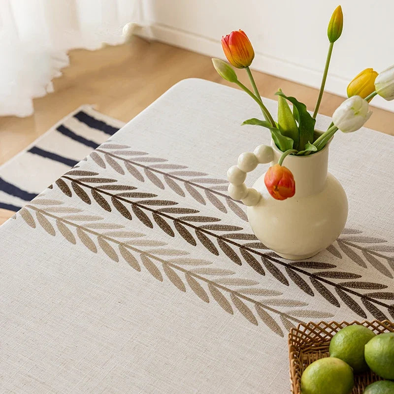 Nappe rustique brodée feuilles de café décoration table