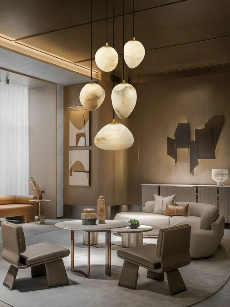 lustre suspendu led marbre géométrique intensité variable - vue 2 sur 12