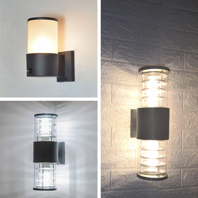 E27 LED applique extérieure capteur haut vers le bas verre aluminium étanche jardin lumière couloir rue extérieur applique murale 110V 220V - vue 10 sur 15