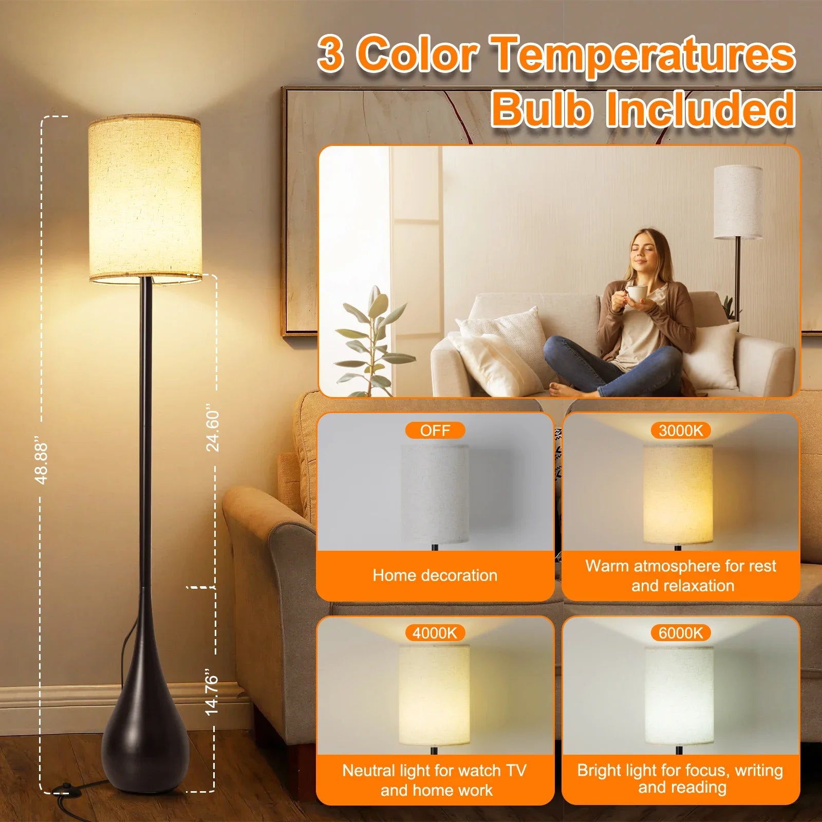 lampe de sol led design goutte d'eau avec variateur 3 couleurs - vue 4 sur 7