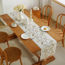 Chemin de table coton lin brodé fleuri pompons