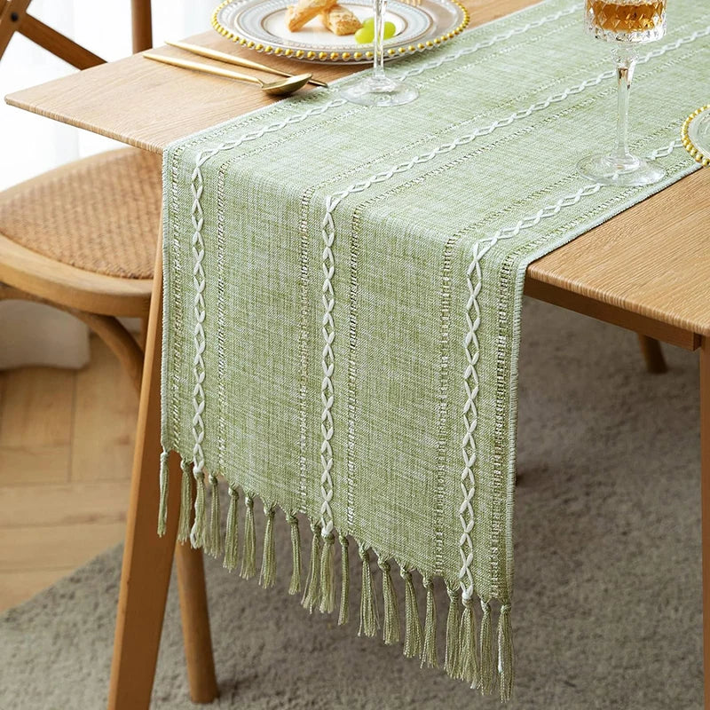 Chemin de table bohème rustique tressé franges rayures - vue 2 sur 7
