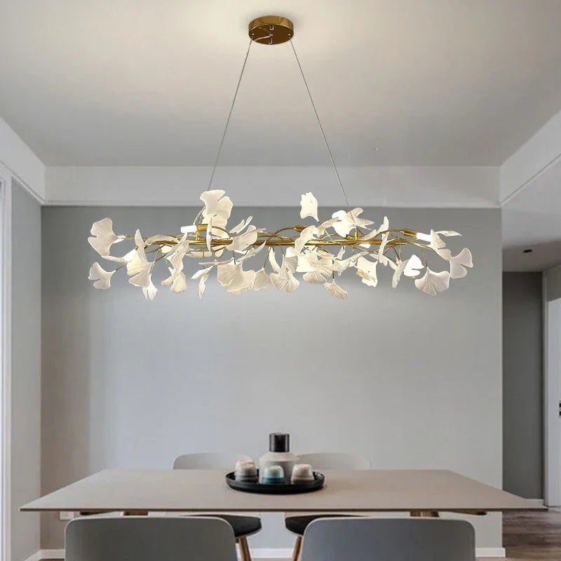 Nordique feuille de gingko LED lustre moderne cuisine salon chambre salle à manger rond intérieur loft plafond suspension