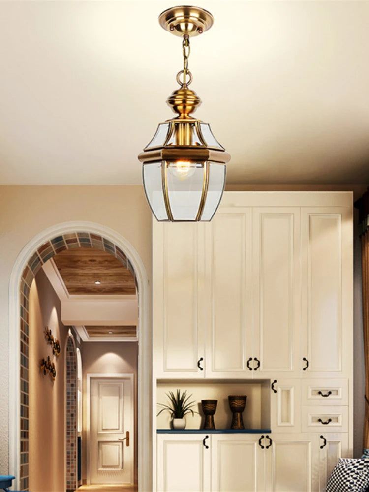 suspension led antique en verre et cuivre pour extérieur et intérieur - vue 2 sur 7