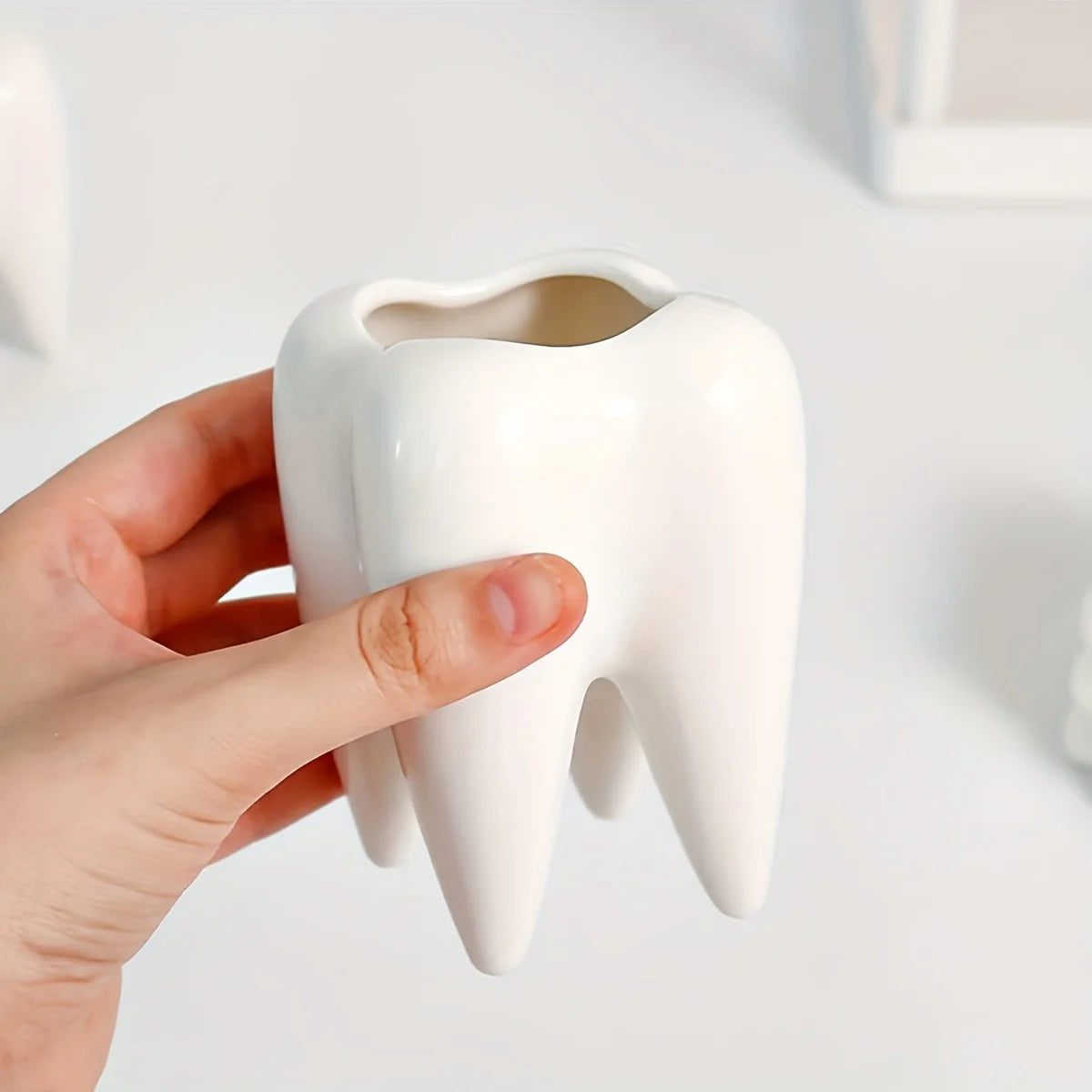 porte-brosse à dents en céramique en forme de dent créative et décorative - vue 5 sur 7