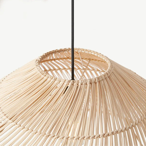 lustre en rotin style asiatique vintage avec led suspendue - vue 4 sur 12