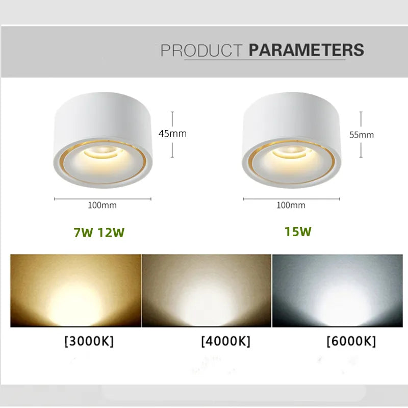 spot led rond en surface à intensité variable