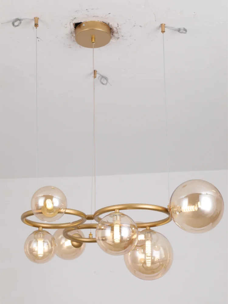 lustre design boule de verre et barre ronde métallique - vue 6 sur 12