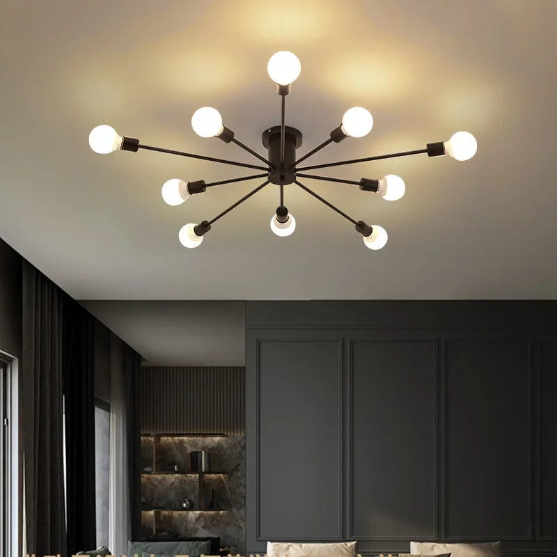 Moderne Créatif LED Plafonnier Lustre Spoutnik Lumière Semi-intégré Nordique Décor À La Maison Luminaires pour Chambre Salon - vue 4 sur 14