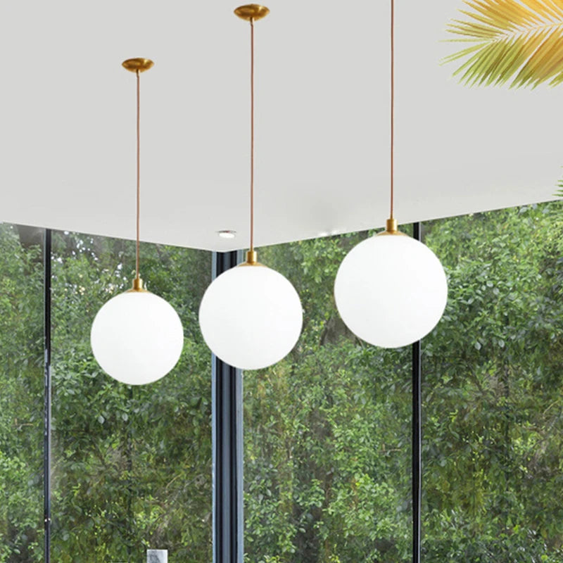 Lampe Suspension Globe Verre Blanc