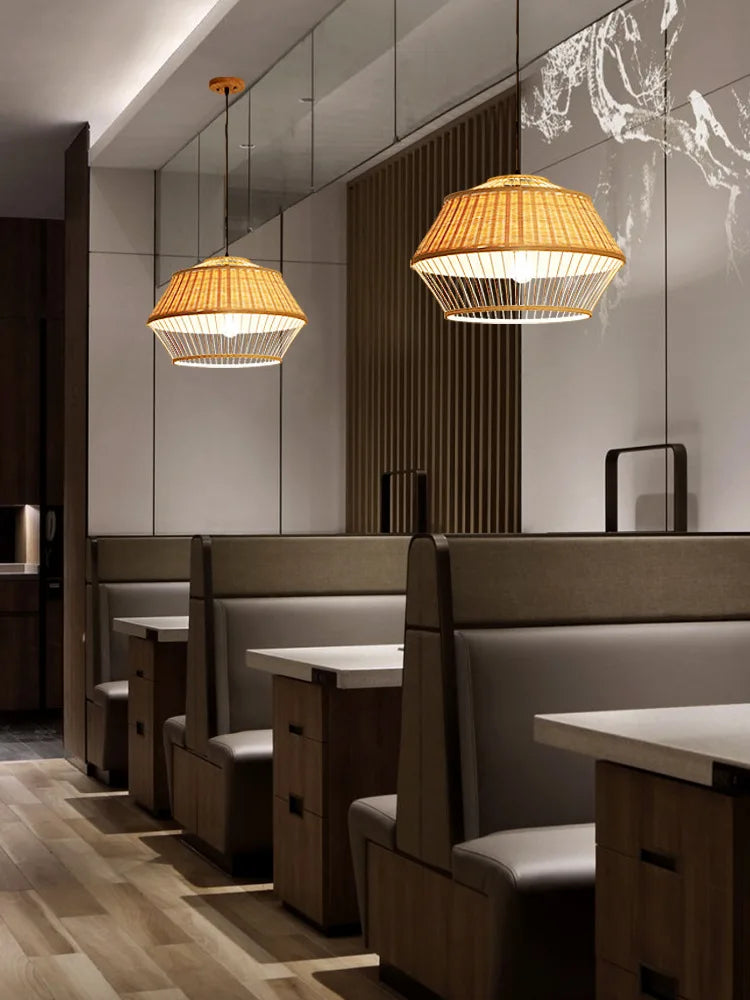 suspension luminaire en bambou pour restaurant hôtel - vue 3 sur 11