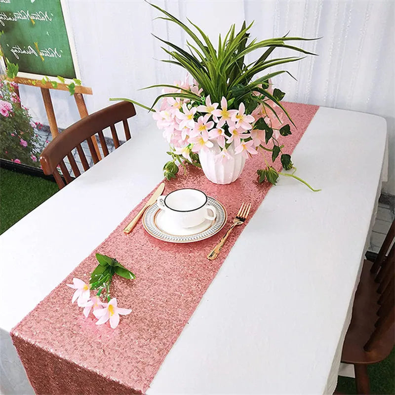Chemin de table paillettes dorées argentées roses festif - vue 4 sur 7