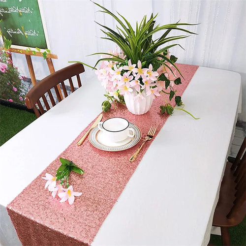Chemin de table paillettes doré argent rose festif