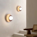 Japanese style Wabi-sabi Round Wall Lamps for Living Room Bedside Aisle Stair Entrance Decor Yellow Cave Stone Solid Wood Light
