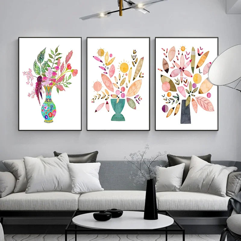 vase à fleurs aquarelle art mural nordique décoratif pour intérieur - vue 5 sur 7