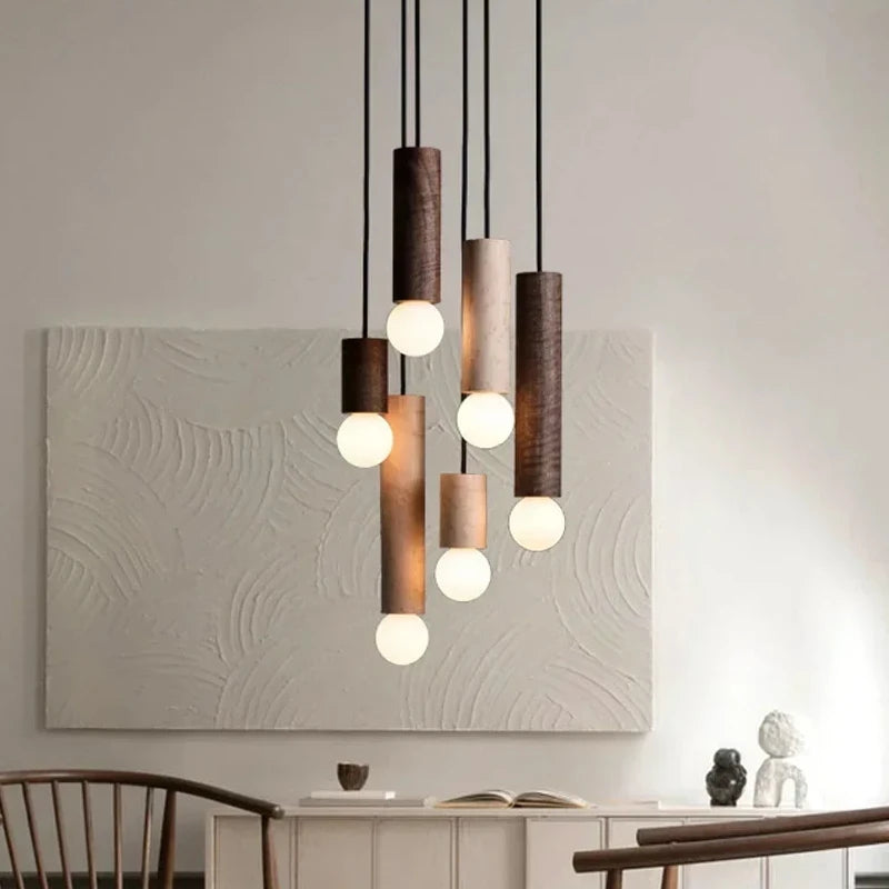 lampe suspendue en bois led décoration simple nordique - vue 2 sur 12