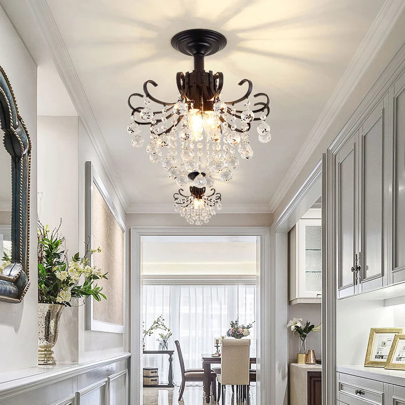 2024 Modern Crystal Chandelier Creative Design Black/Gold Corridor Ceiling Lamp Applicable To Porch Restaurant Lamps - vue 4 sur 15