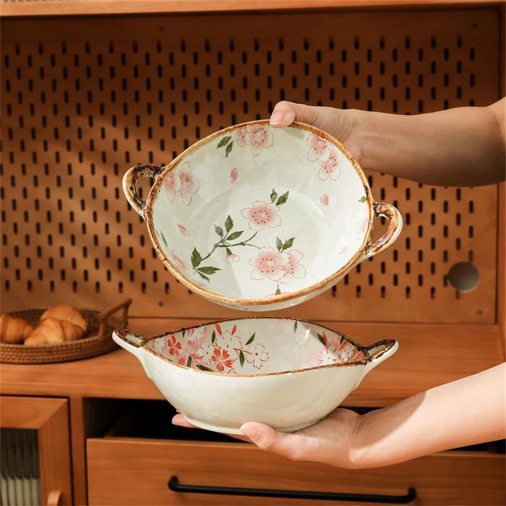 Bol à nouilles japonais céramique avec anse florale - vue 4 sur 7