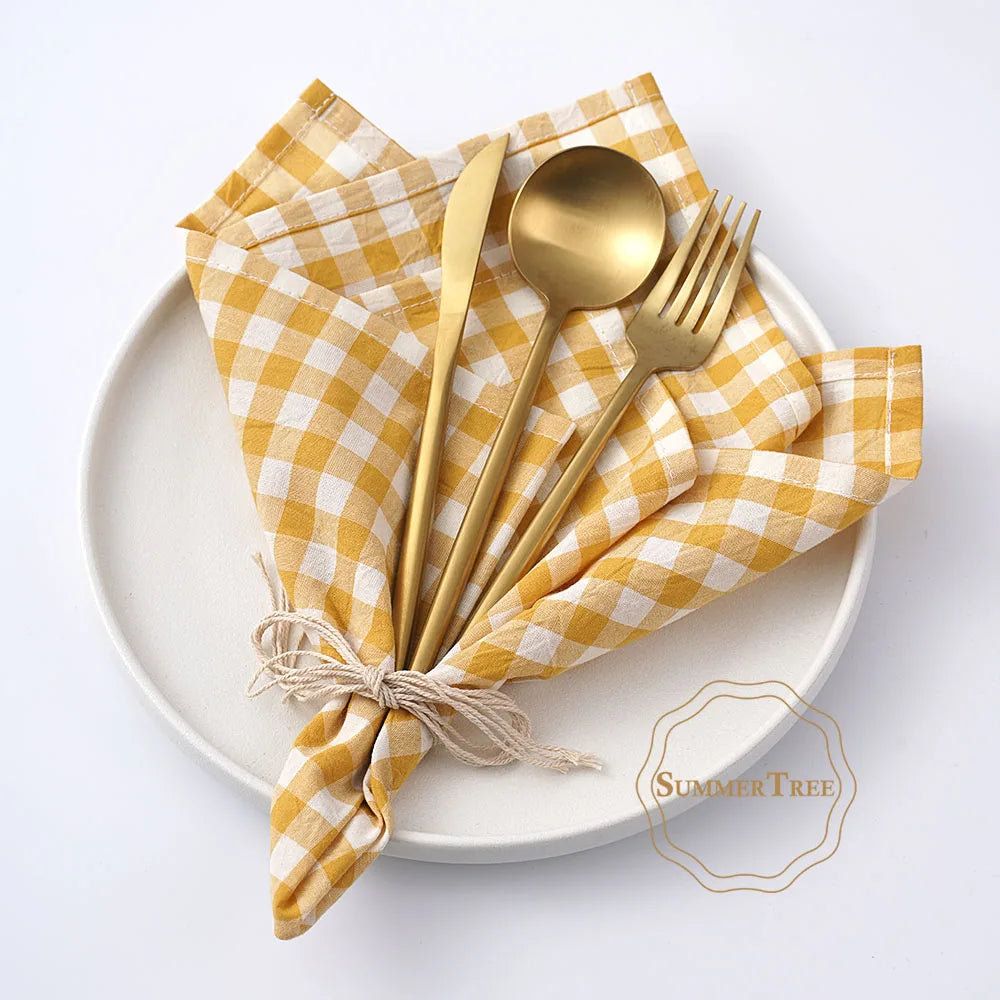 Serviette de table coton motif vichy carreaux style - vue 5 sur 7