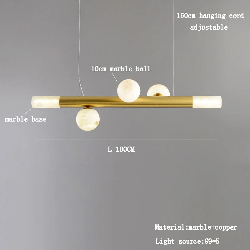 lustre de luxe en boule de marbre véritable post-moderne suspendu