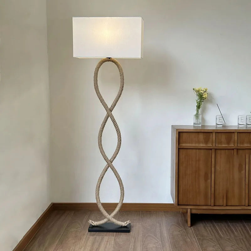 Nordique rétro Wabi Sabi chanvre corde tissu abat-jour lampadaire Led salon décor à la maison chambre canapé coin chevet lampe sur pied - vue 4 sur 8