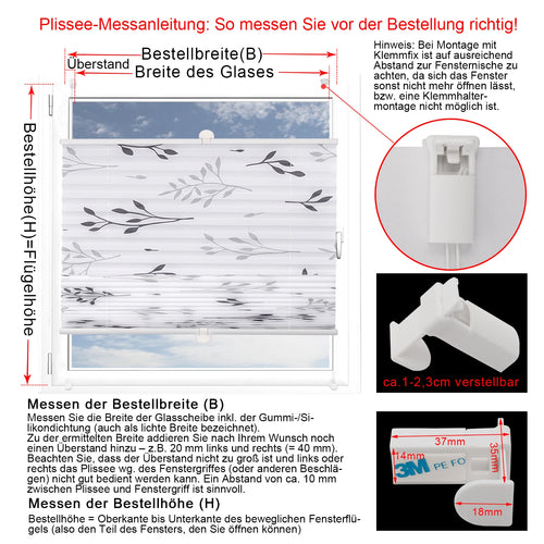 Store plissé motif branches sans perçage fenêtre intérieur - vue 7 sur 6