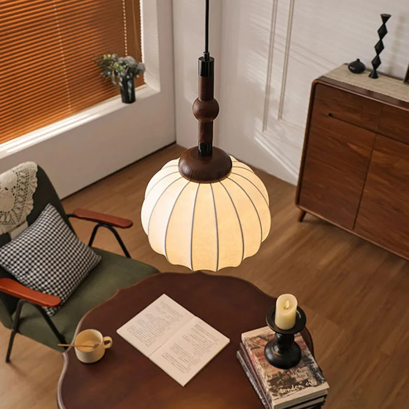 lustre de style chinois en soie et bois pour maison et magasin - vue 3 sur 7