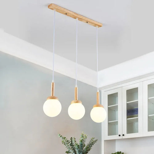Suspension LED en verre nordique en forme d'oiseau rond en bois