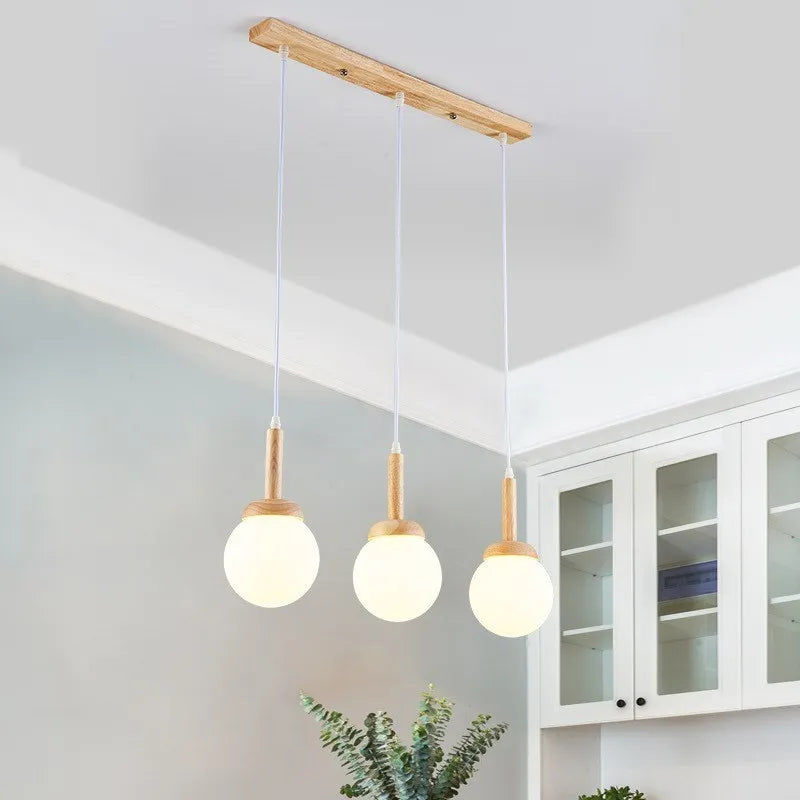 Suspension LED en verre nordique en forme d'oiseau rond en bois - vue 6 sur 15
