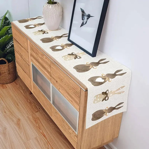 Chemin de table lin motifs lapin coeur paques