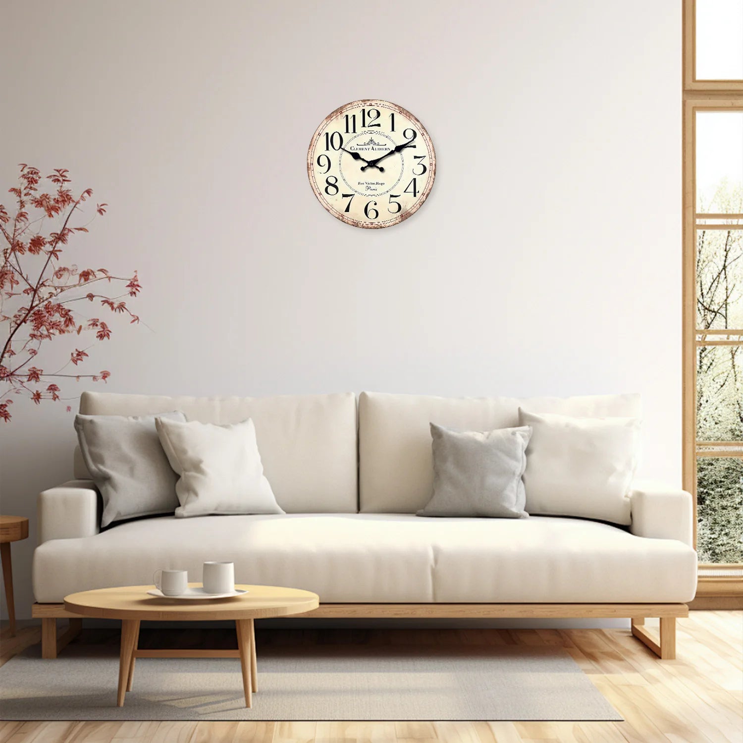 horloge murale rétro bois motif clément audierne décoration silencieuse - vue 6 sur 6