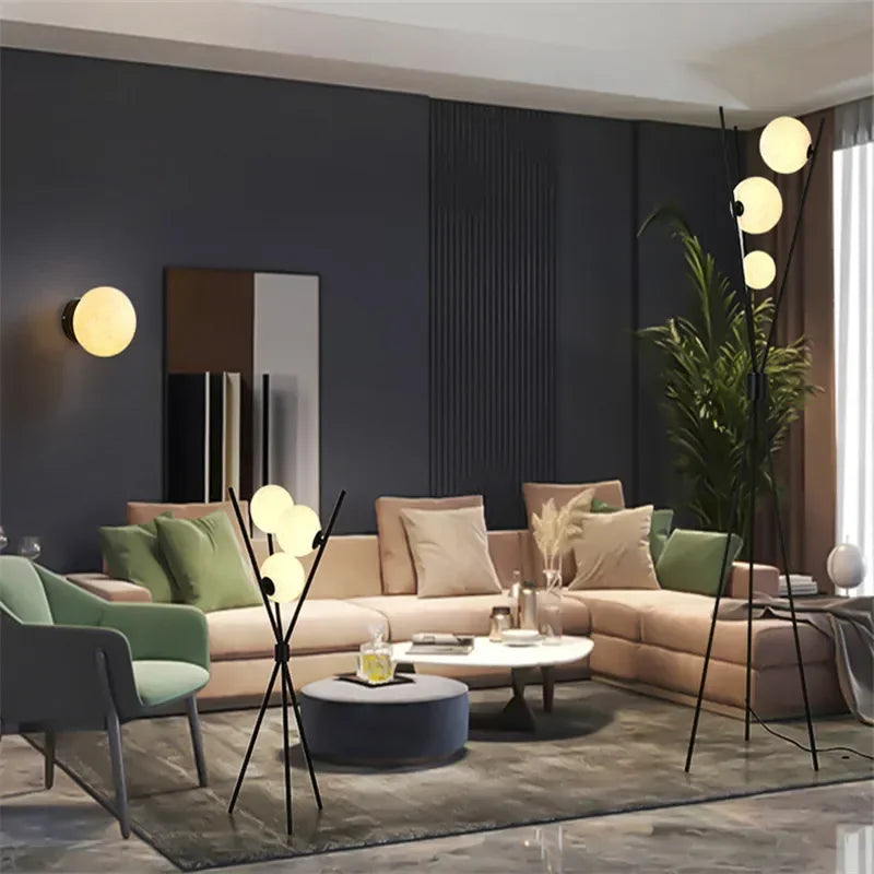 Lampadaire LED lune boule de verre