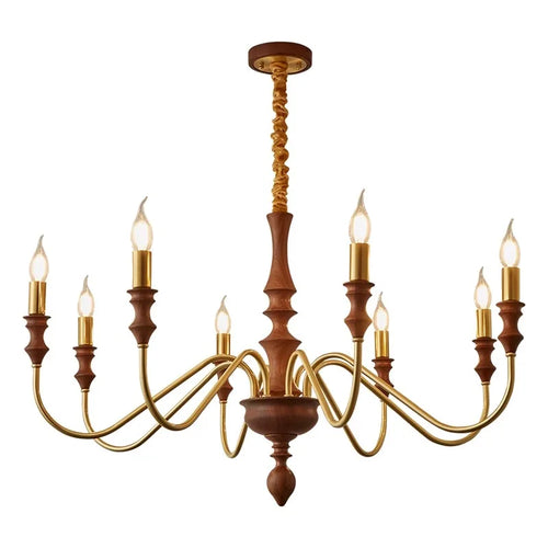 Walnut Wood Brass Candle, Vintage Retro Wabi-sabi style, Chandelier light for Living Room, Bedroom, Dining Room, Study, Kitchen - vue 7 sur 6