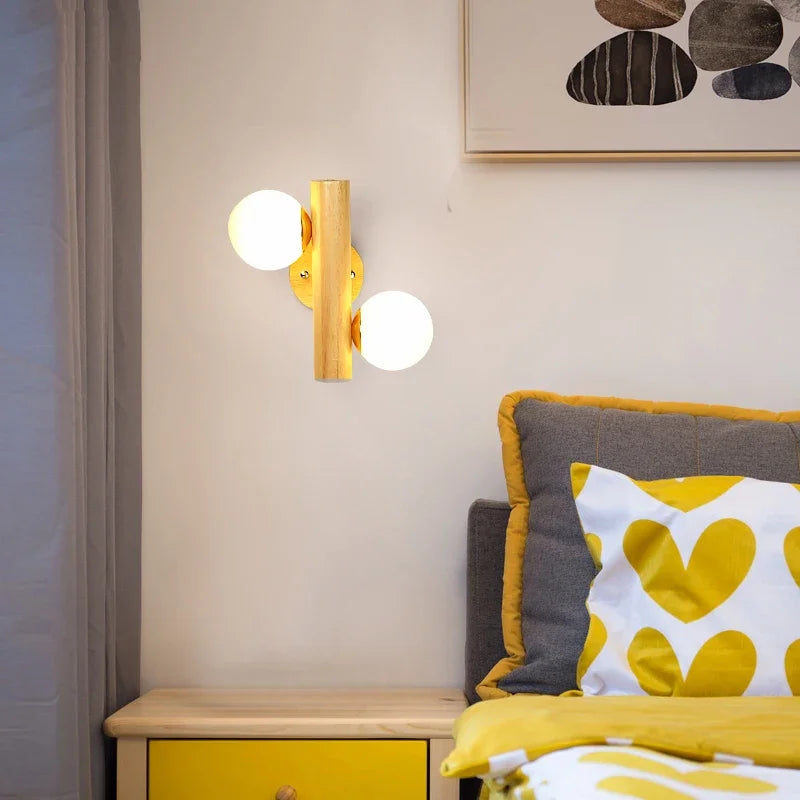 applique murale led nordique en verre et bois réglable moderne