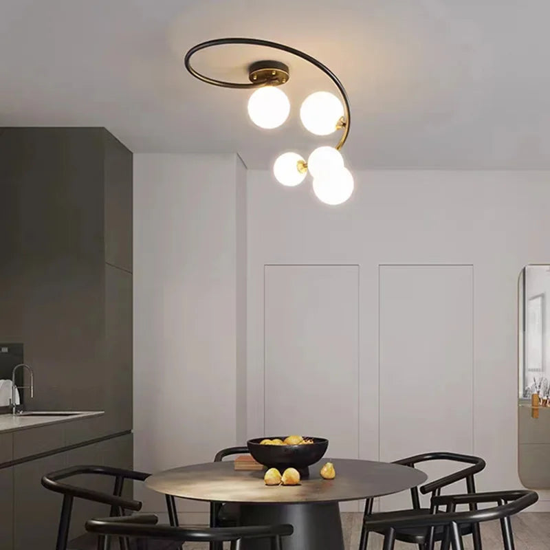 lustre moderne en verre et cuivre noir pour intérieur - vue 4 sur 9