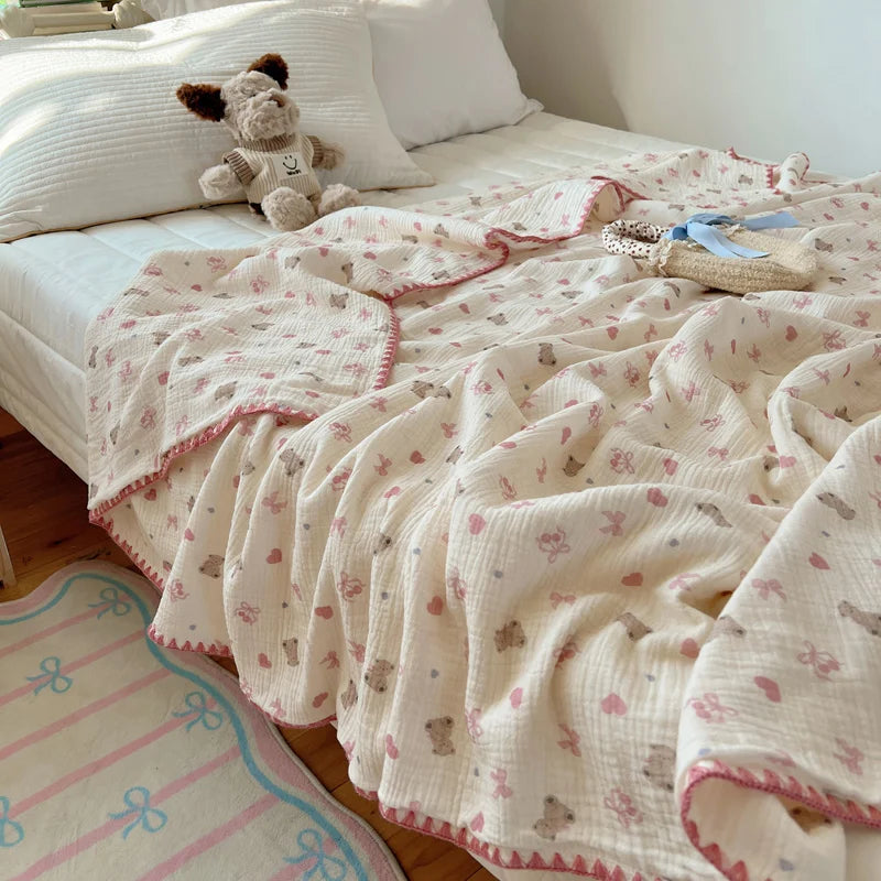 plaid coton gaufré motifs carreaux enfants été maison - vue 2 sur 6