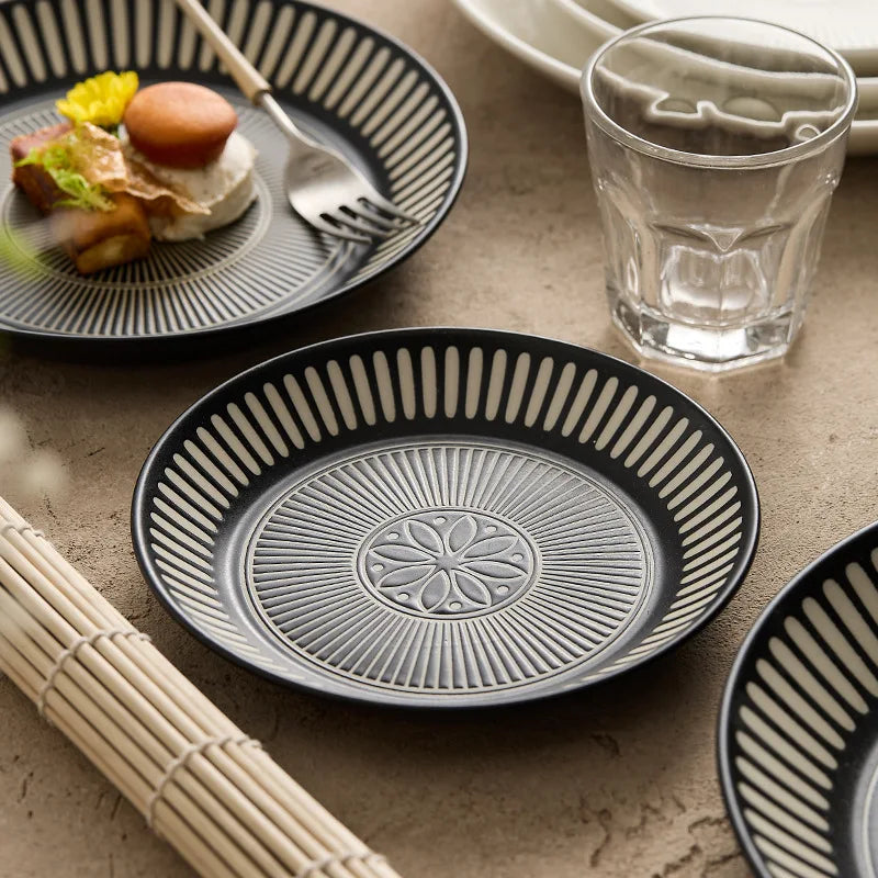 Assiette ceramique japonaise retro relief vaisselle artistique - vue 3 sur 7