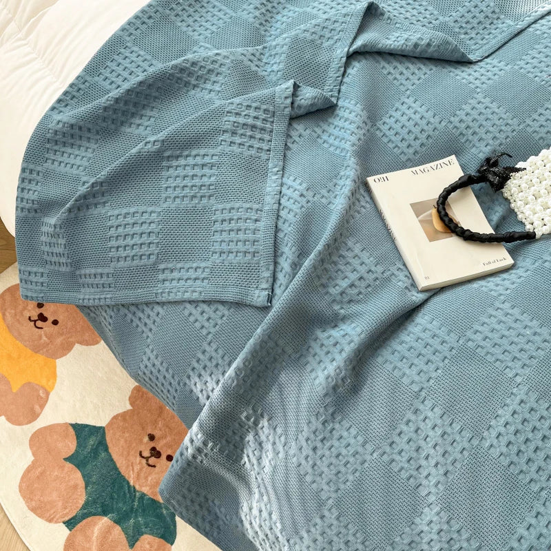 plaid coton gaufré léger pour canapé et chambre - vue 7 sur 7