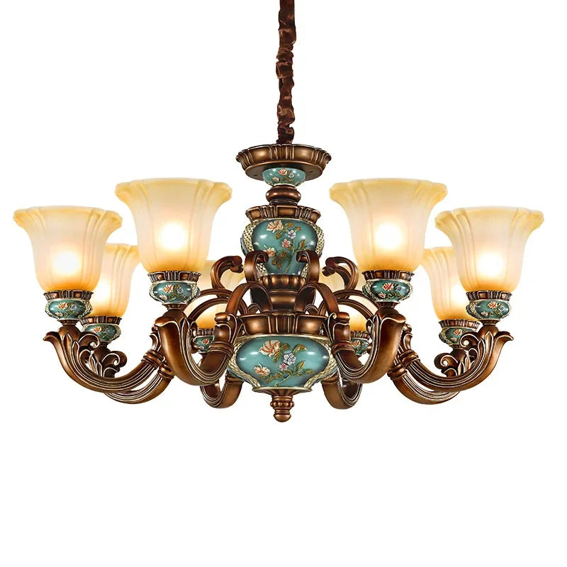 European style bedroom light, living room resin chandelier, LED glass and iron art chandelier - vue 6 sur 12