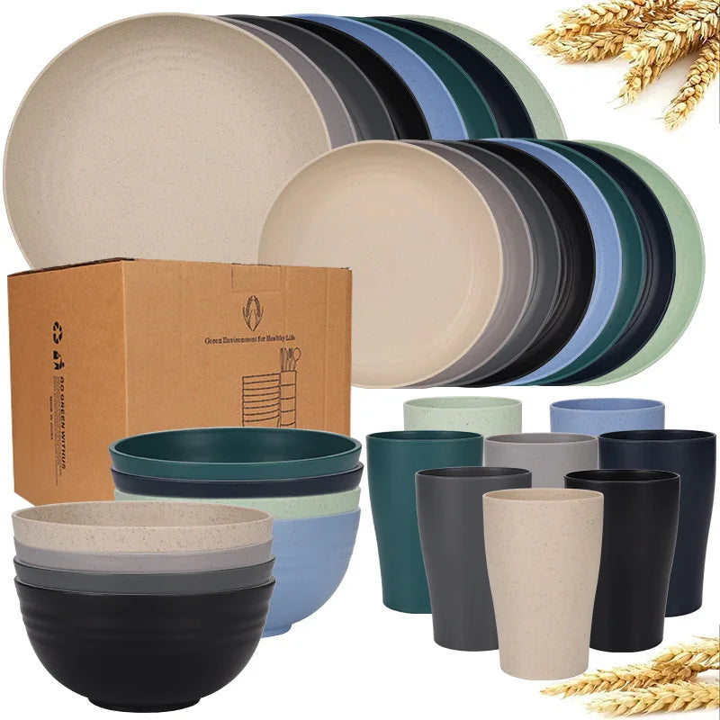 Set vaisselle paille de ble assiettes bols incassable