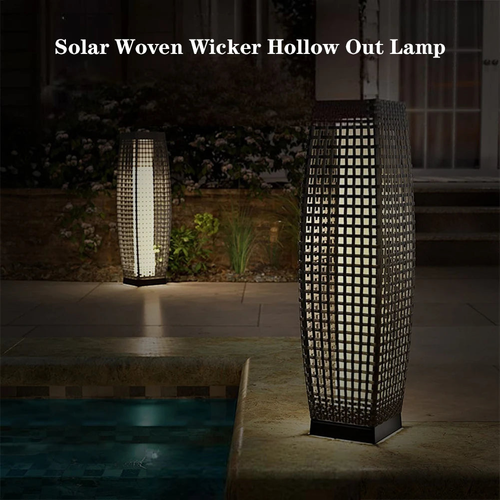 lampe extérieure solaire en rotin et osier décorative - vue 7 sur 8