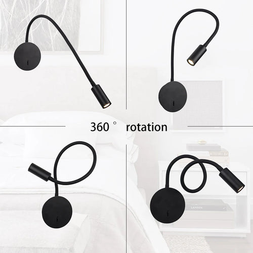 GYS mur Led lampe chevet liseuse 3W Spot lumière interrupteur marche/arrêt blanc noir Table bureau Flexible AC85-265V éclairage intérieur - vue 4 sur 9