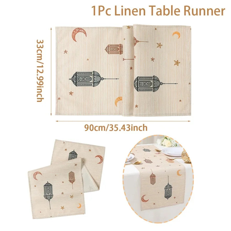 Chemin de table ramadan motifs lanterne lune étoiles