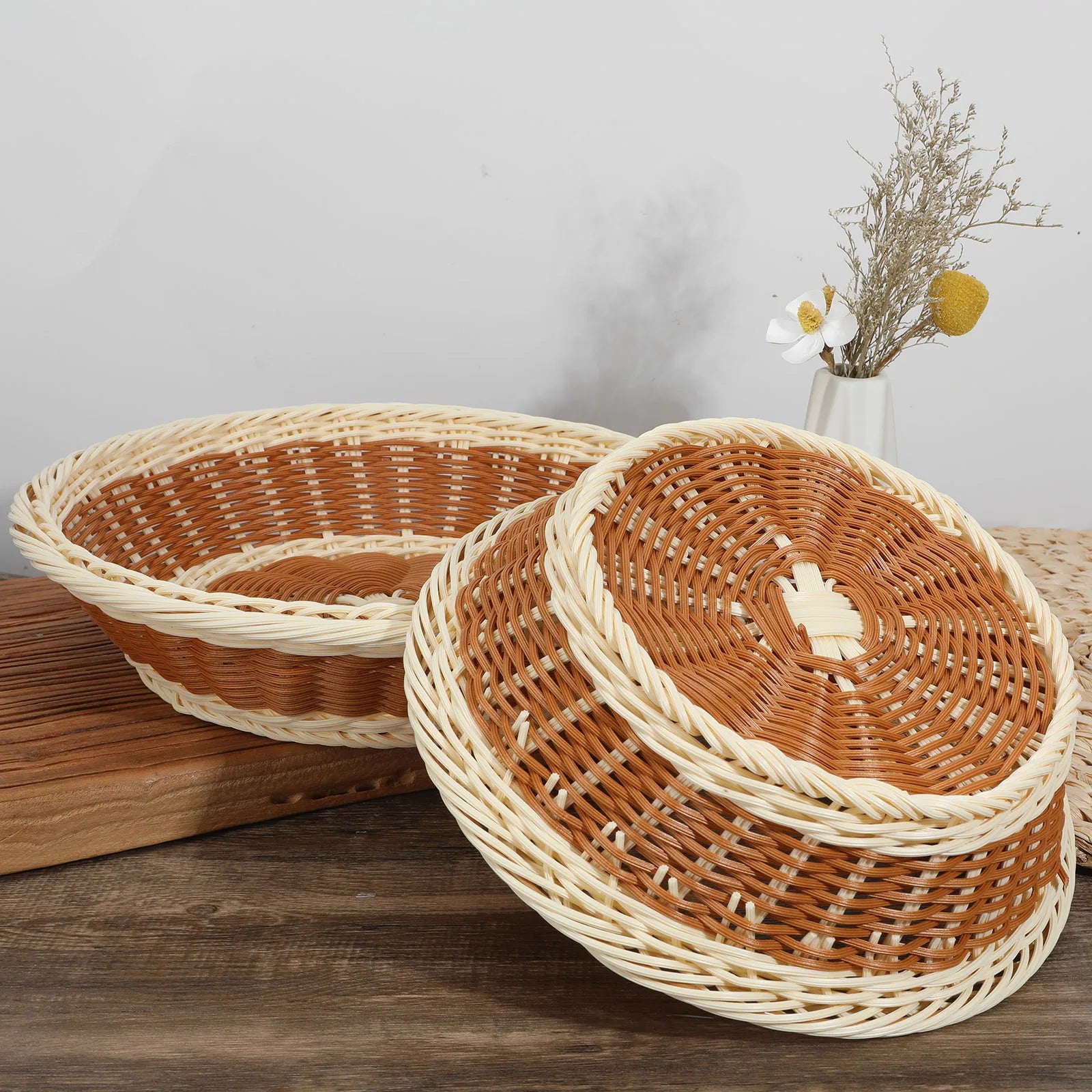 panier rond en rotin pour rangement fruits et légumes - vue 4 sur 6