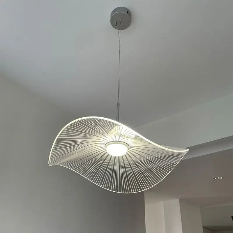 Nordic Acrylic Ceiling Chandeliers Straw Hat Hanging Light Suspension Pendant Lamps for Bedroom Living Dining Room - vue 6 sur 10