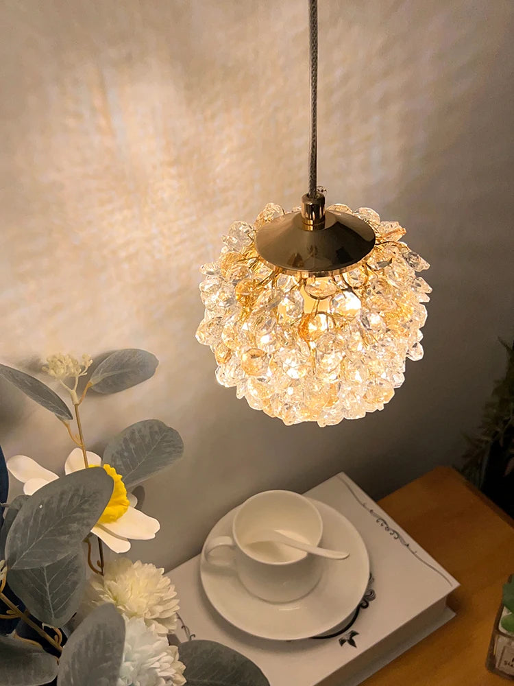 lampe suspendue moderne en cristal avec cordon réglable - vue 5 sur 12