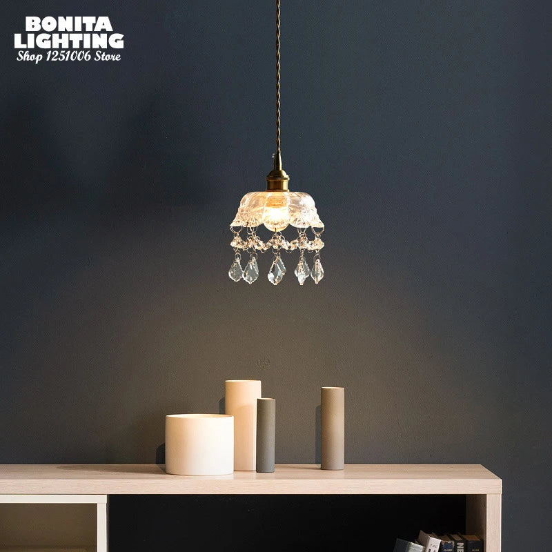 suspension vintage en cristal avec cordon en verre pour intérieur élégant