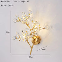 applique murale en cristal avec branches de fleurs romantiques en métal